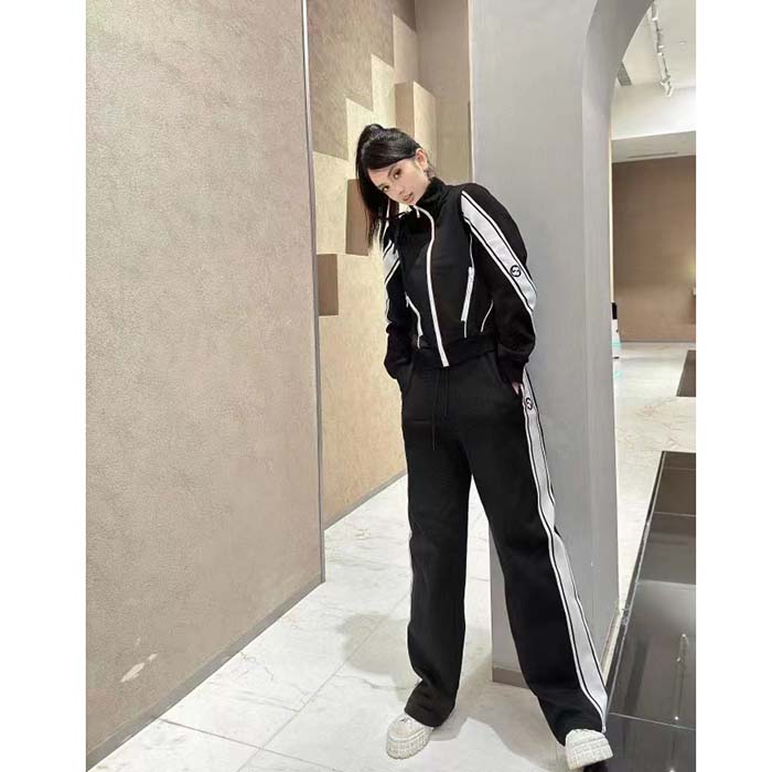 G*u*i gg women cotton jersey zip jacket black lightweight felted point collar long sleeves