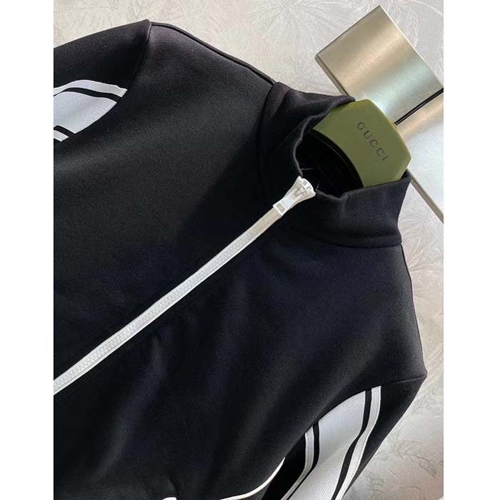 G*u*i gg men cotton jersey zip jacket black lightweight felted point collar long sleeves