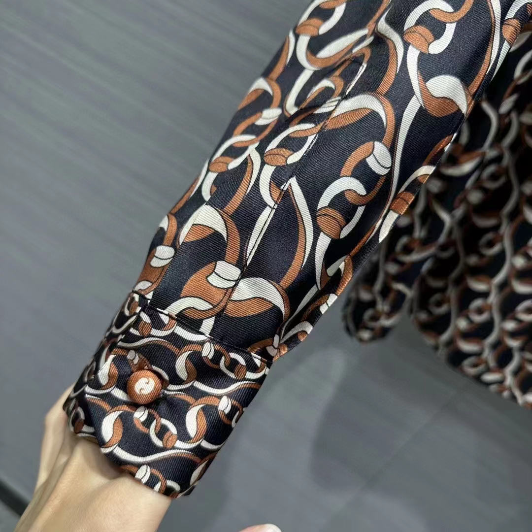 G*u*i gg women interlocking g chain print silk shirt point collar long sleeves