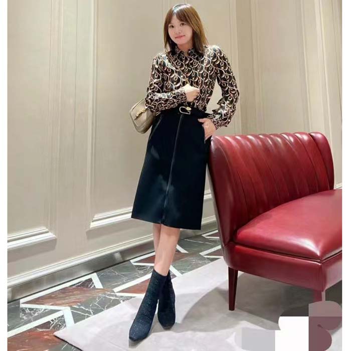 G*u*i gg women interlocking g chain print silk shirt point collar long sleeves