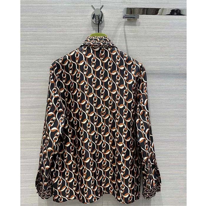 G*u*i gg women interlocking g chain print silk shirt point collar long sleeves