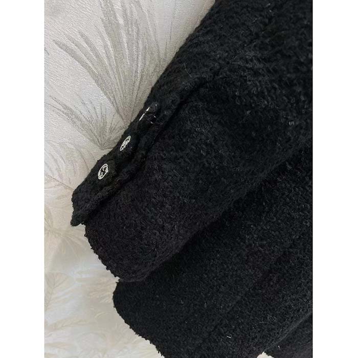G*u*i gg women tweed mélange jacket black self-covered buttons interlocking g lined v-neck