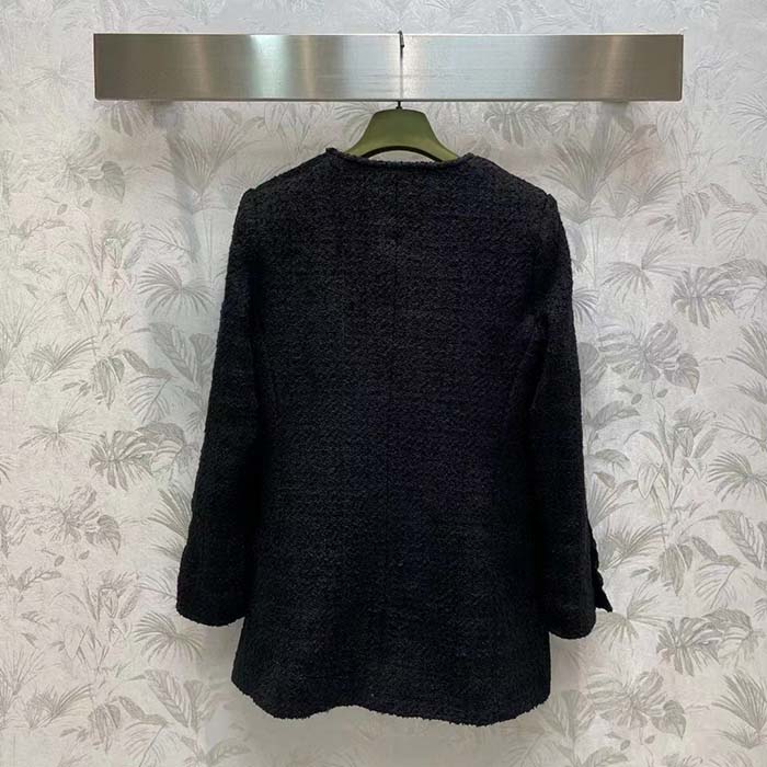 G*u*i gg women tweed mélange jacket black self-covered buttons interlocking g lined v-neck