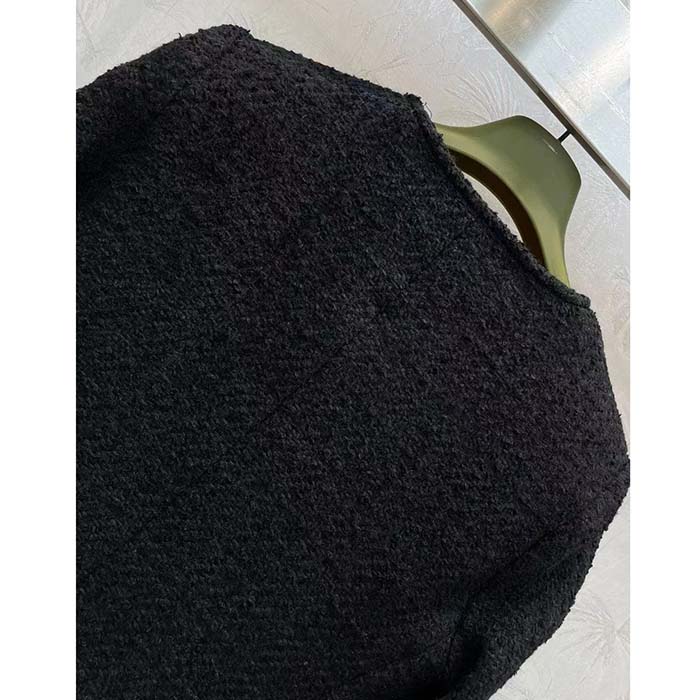 G*u*i gg women tweed mélange jacket black self-covered buttons interlocking g lined v-neck