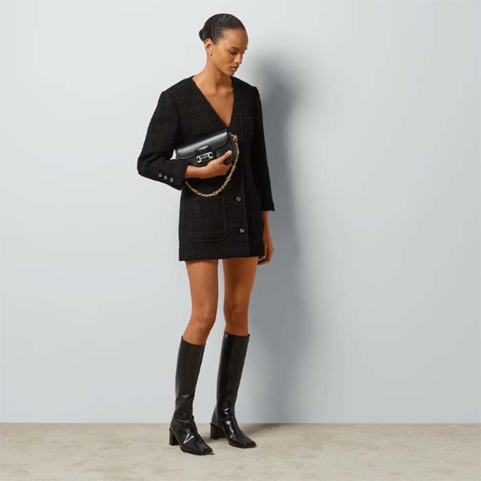 G*u*i gg women tweed mélange jacket black self-covered buttons interlocking g lined v-neck