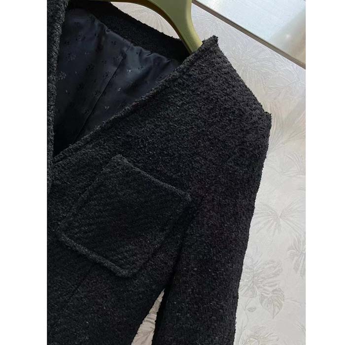 G*u*i gg women tweed mélange jacket black self-covered buttons interlocking g lined v-neck