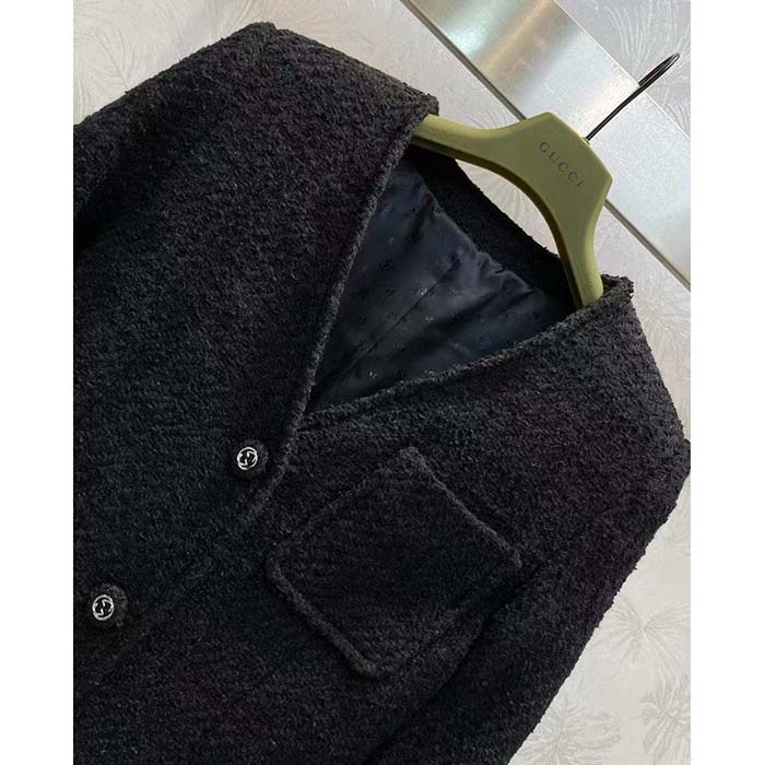 G*u*i gg women tweed mélange jacket black self-covered buttons interlocking g lined v-neck