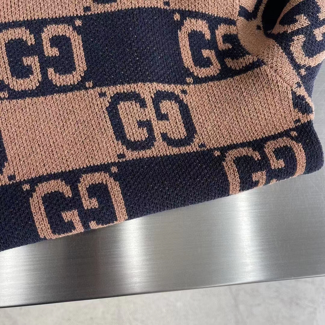 G*u*i men gg cotton jacquard hooded sweater beige dark blue dropped shoulder kangaroo pocket