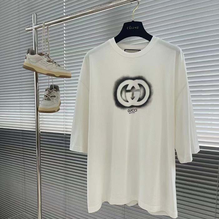 G*u*i men gg cotton jersey interlocking graffiti t-shirt off white crewneck dropped shoulder short sleeves