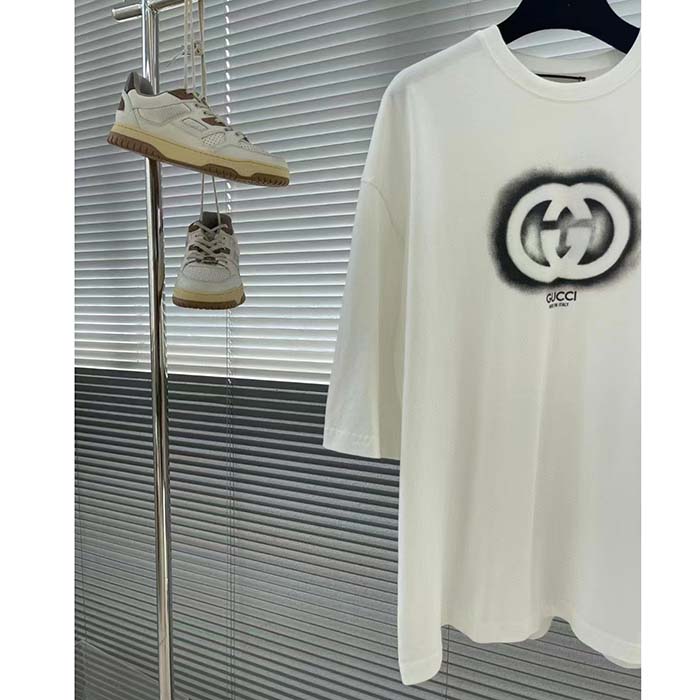 G*u*i men gg cotton jersey interlocking graffiti t-shirt off white crewneck dropped shoulder short sleeves