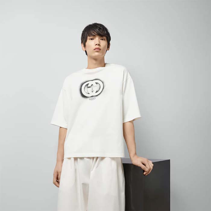 G*u*i men gg cotton jersey interlocking graffiti t-shirt off white crewneck dropped shoulder short sleeves