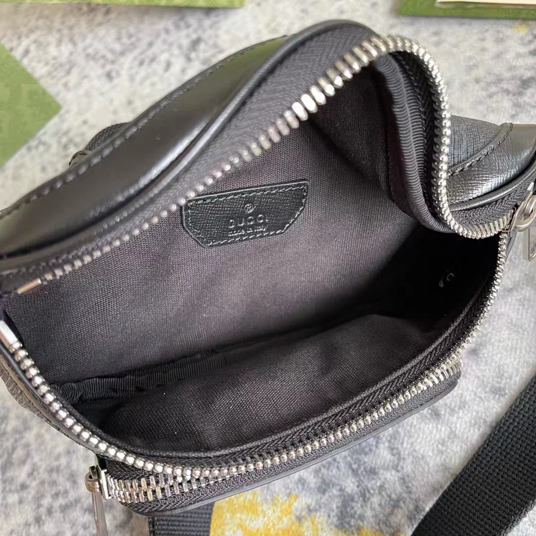 G*u*i unisex belt bag interlocking g black gg supreme canvas black leather