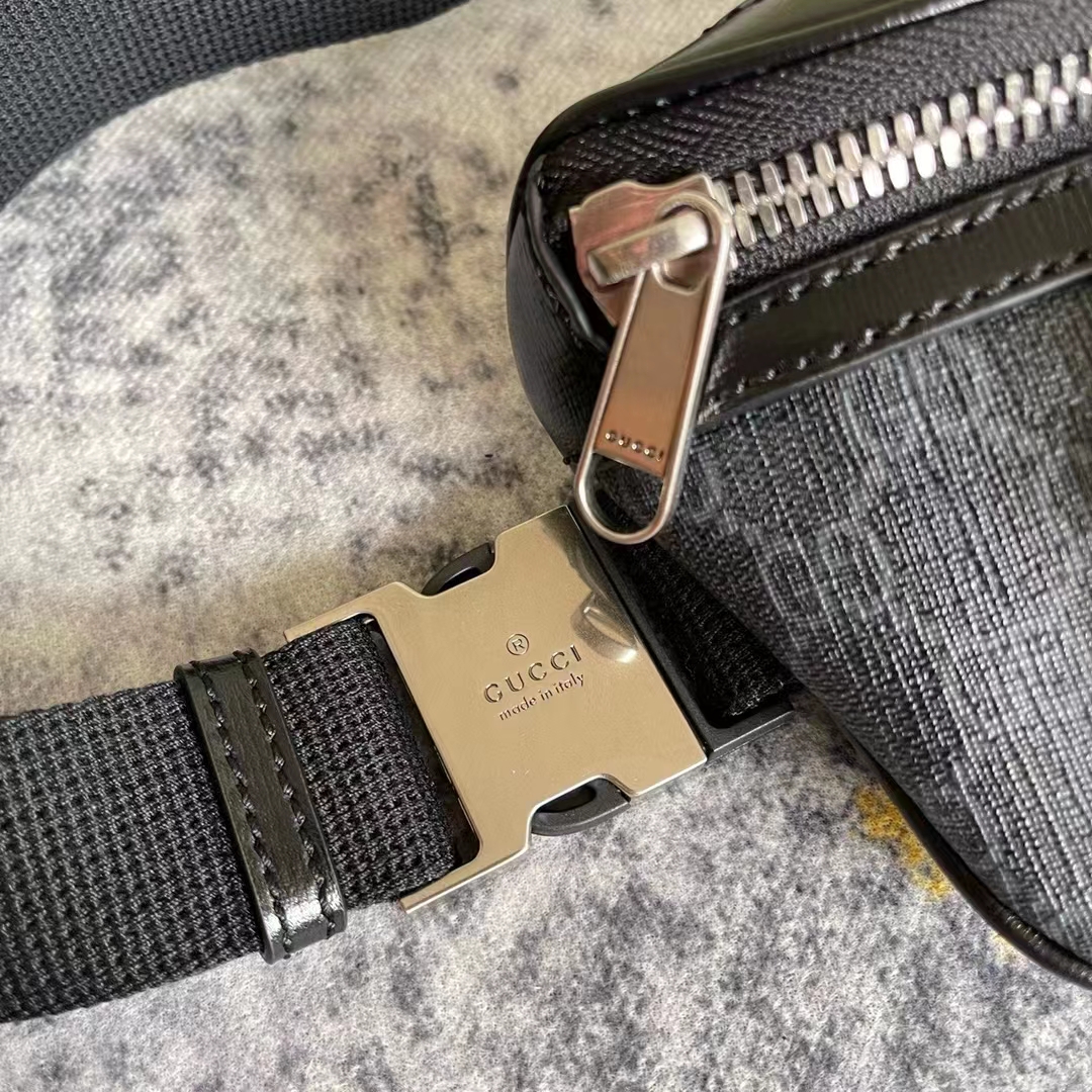 G*u*i unisex belt bag interlocking g black gg supreme canvas black leather