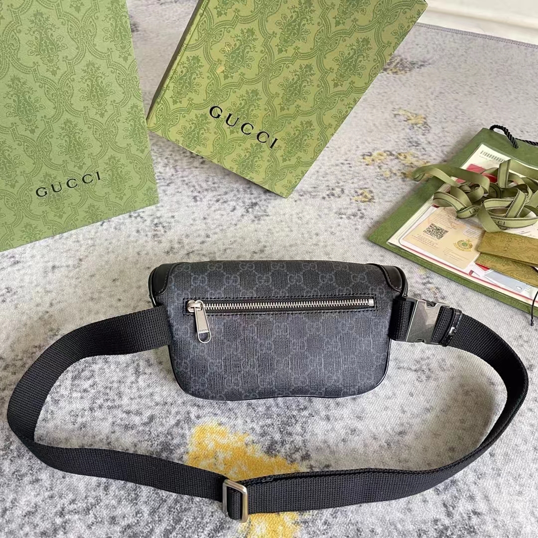 G*u*i unisex belt bag interlocking g black gg supreme canvas black leather