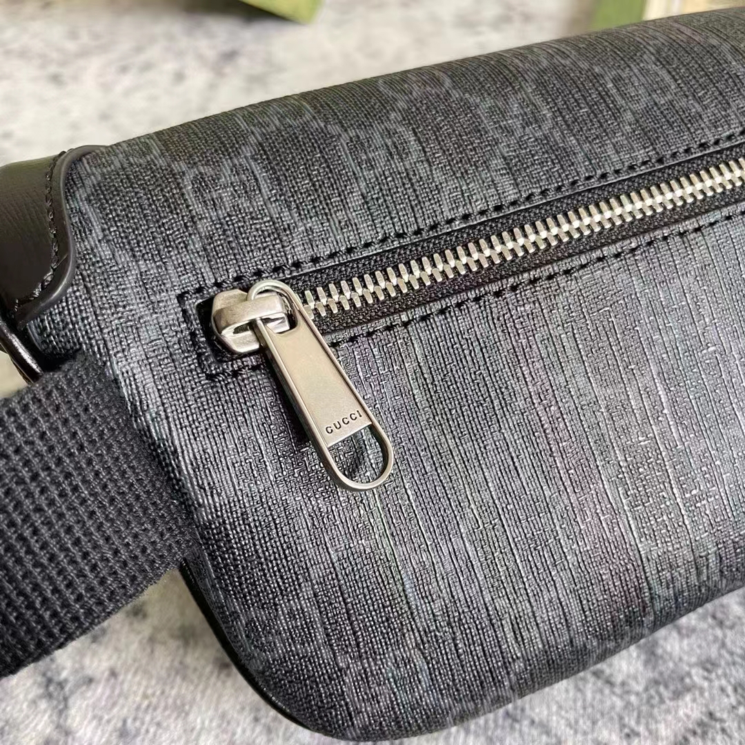G*u*i unisex belt bag interlocking g black gg supreme canvas black leather
