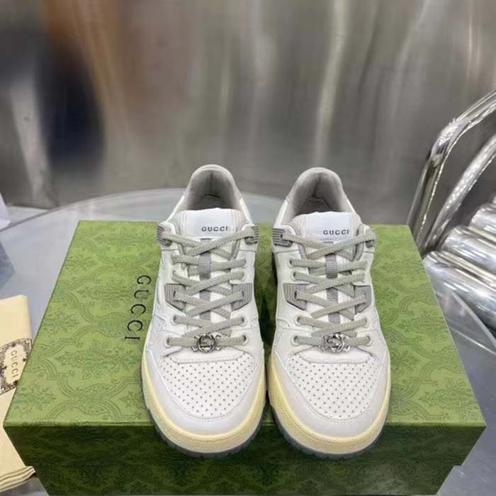 G*u*i unisex distressed effect sneaker off white leather interlocking g rubber flat