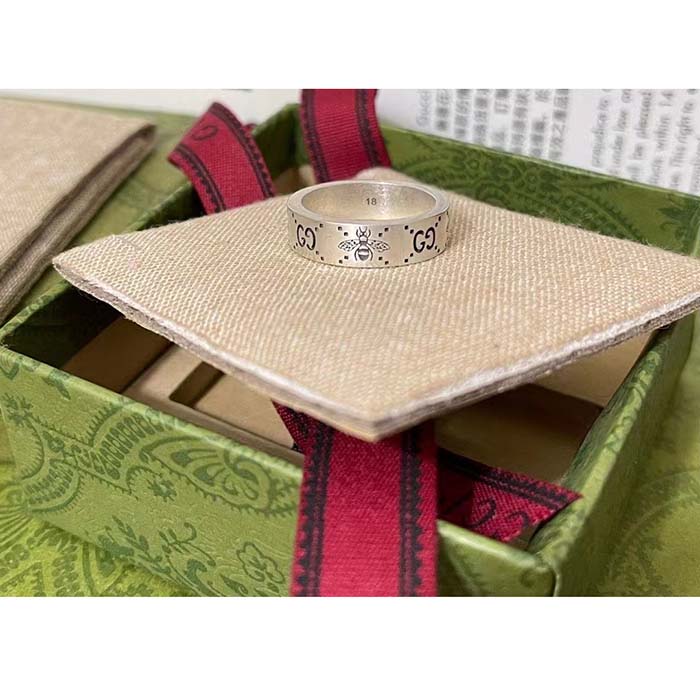 G*u*i unisex gg bee engraved ring 925 sterling silver aged silver-toned hardware