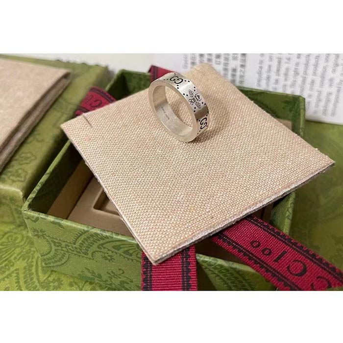 G*u*i unisex gg bee engraved ring 925 sterling silver aged silver-toned hardware