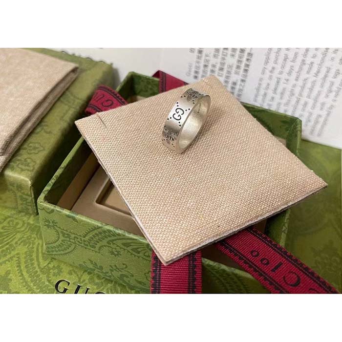 G*u*i unisex gg bee engraved ring 925 sterling silver aged silver-toned hardware