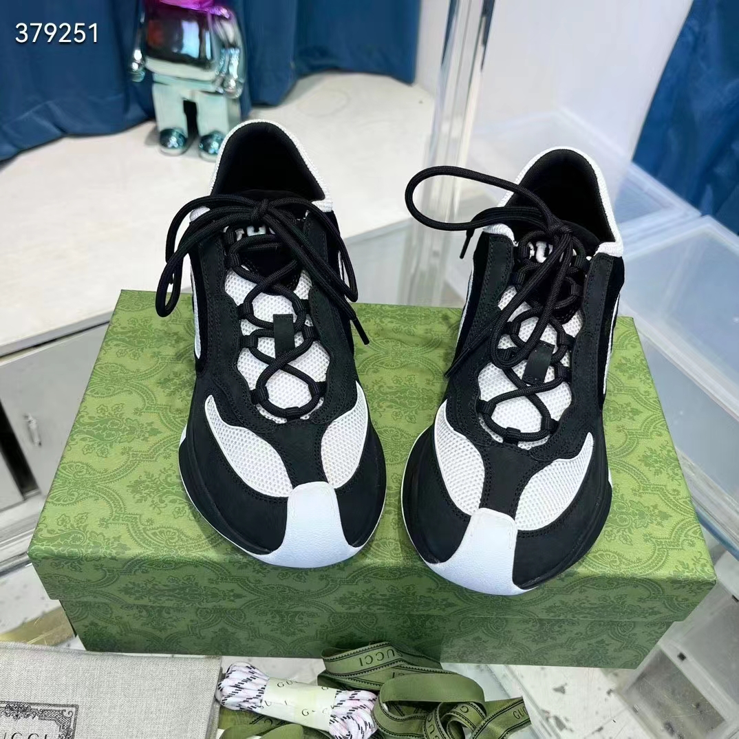 G*u*i unisex gg run sneaker black suede interlocking g bi-color rubber lace-up low-heel