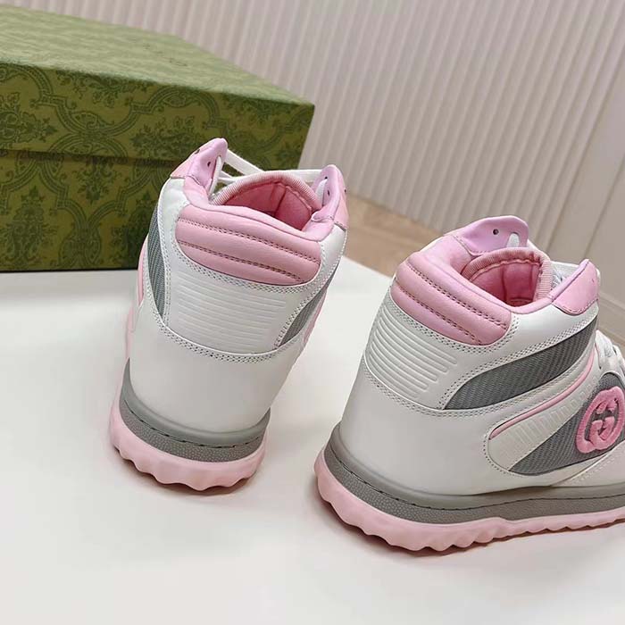 G*u*i unisex mac80 high top sneaker off white pink leather round toe rubber sole flat