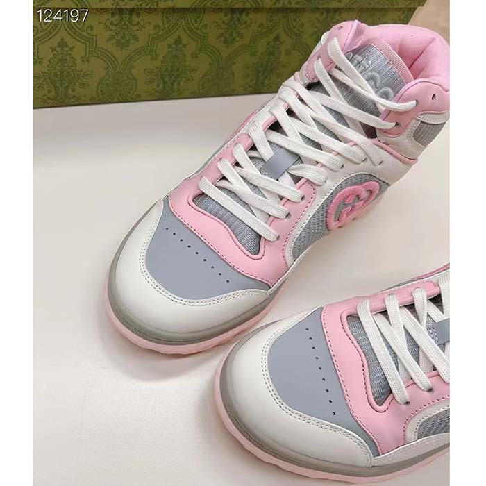 G*u*i unisex mac80 high top sneaker off white pink leather round toe rubber sole flat