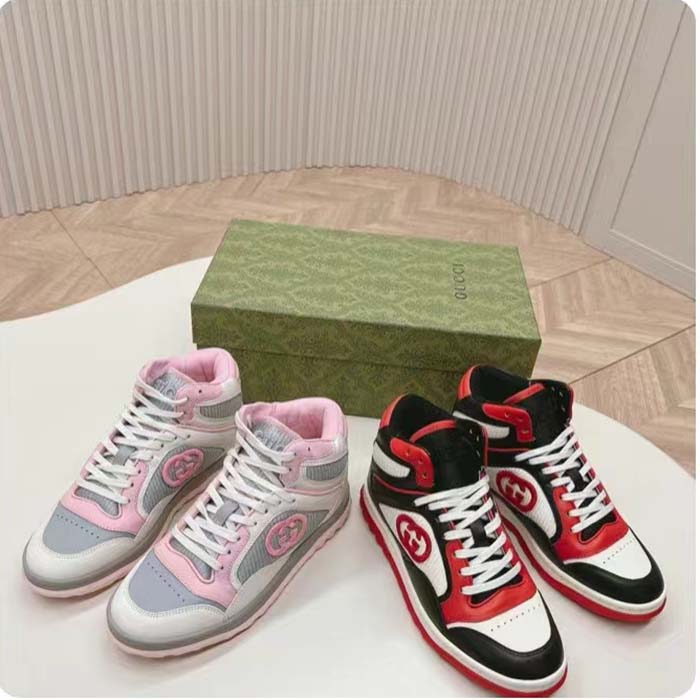 G*u*i unisex mac80 high top sneaker off white pink leather round toe rubber sole flat