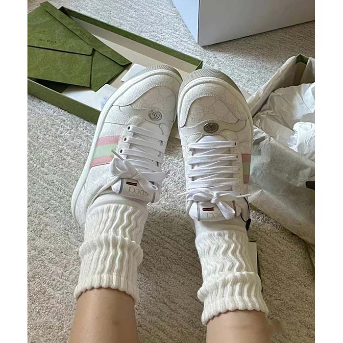 G*u*i unisex screener sneaker white gg supreme canvas rubber sole lace-up low heel