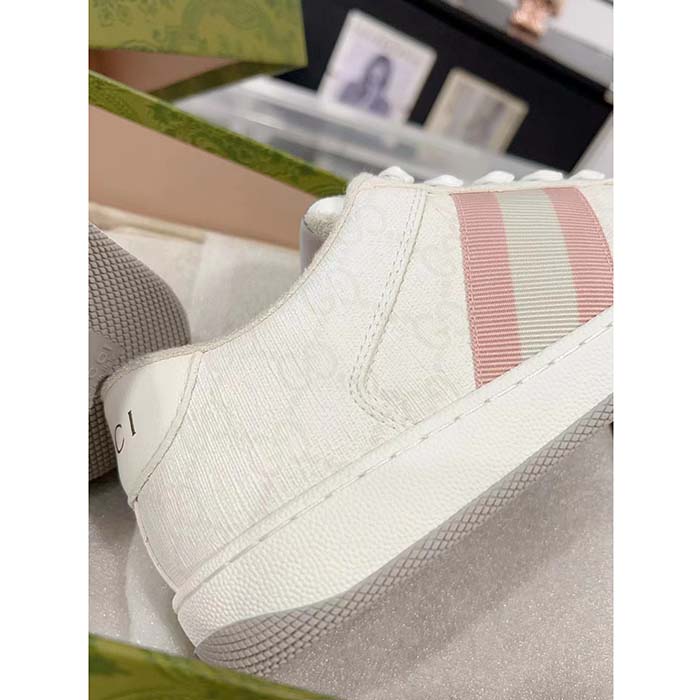 G*u*i unisex screener sneaker white gg supreme canvas rubber sole lace-up low heel