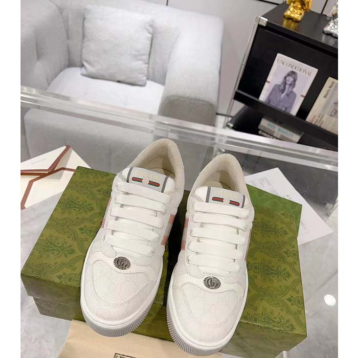 G*u*i unisex screener sneaker white gg supreme canvas rubber sole lace-up low heel