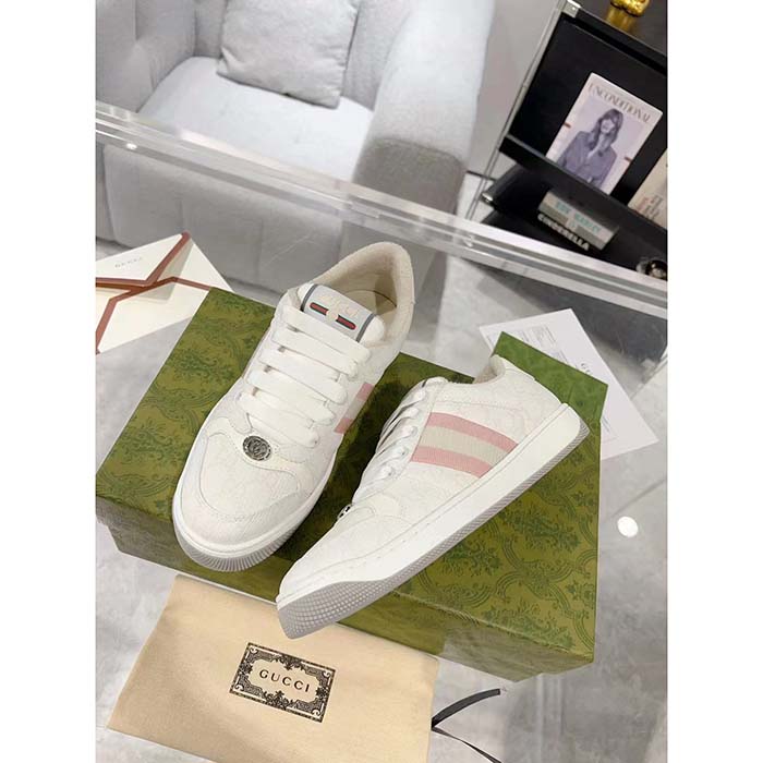 G*u*i unisex screener sneaker white gg supreme canvas rubber sole lace-up low heel