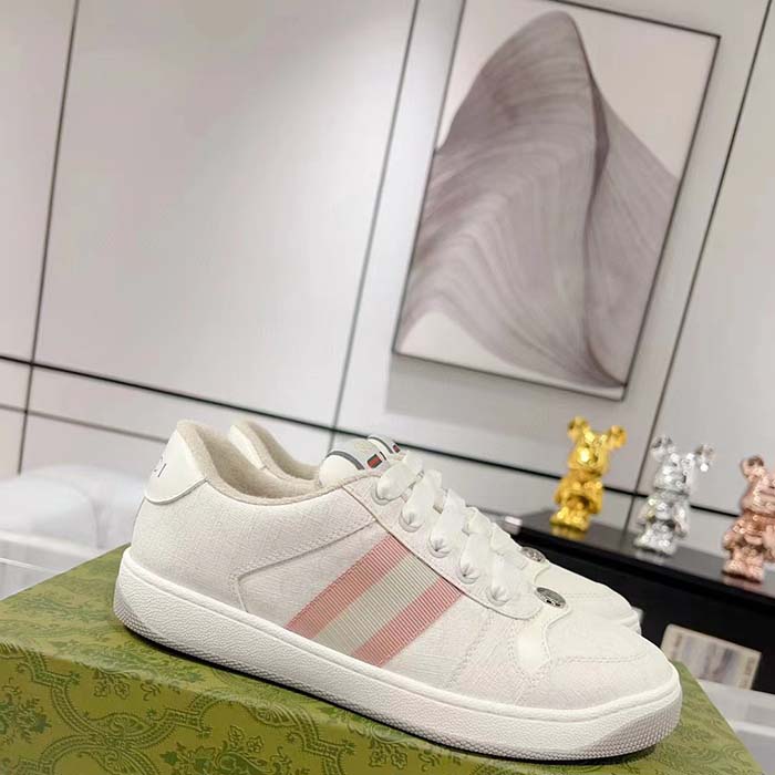 G*u*i unisex screener sneaker white gg supreme canvas rubber sole lace-up low heel