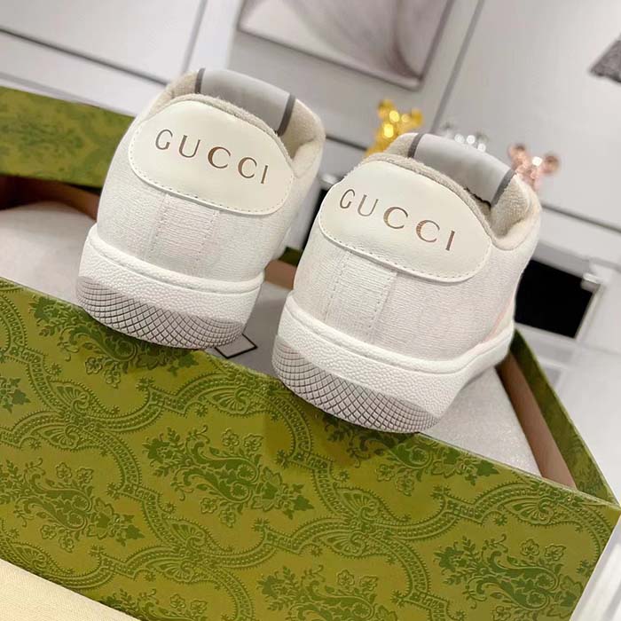 G*u*i unisex screener sneaker white gg supreme canvas rubber sole lace-up low heel
