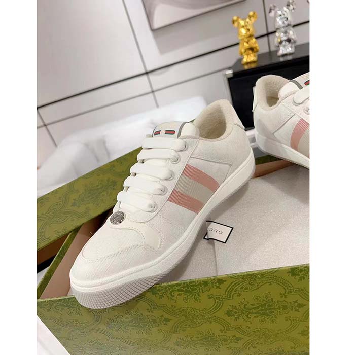 G*u*i unisex screener sneaker white gg supreme canvas rubber sole lace-up low heel