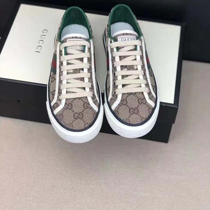 G*u*i unisex tennis 1977 sneaker beige ebony original gg canvas rubber sole flat
