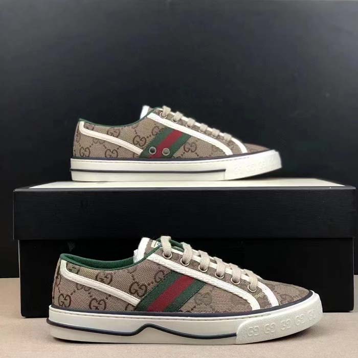 G*u*i unisex tennis 1977 sneaker beige ebony original gg canvas rubber sole flat