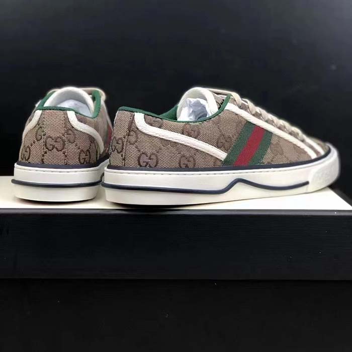 G*u*i unisex tennis 1977 sneaker beige ebony original gg canvas rubber sole flat
