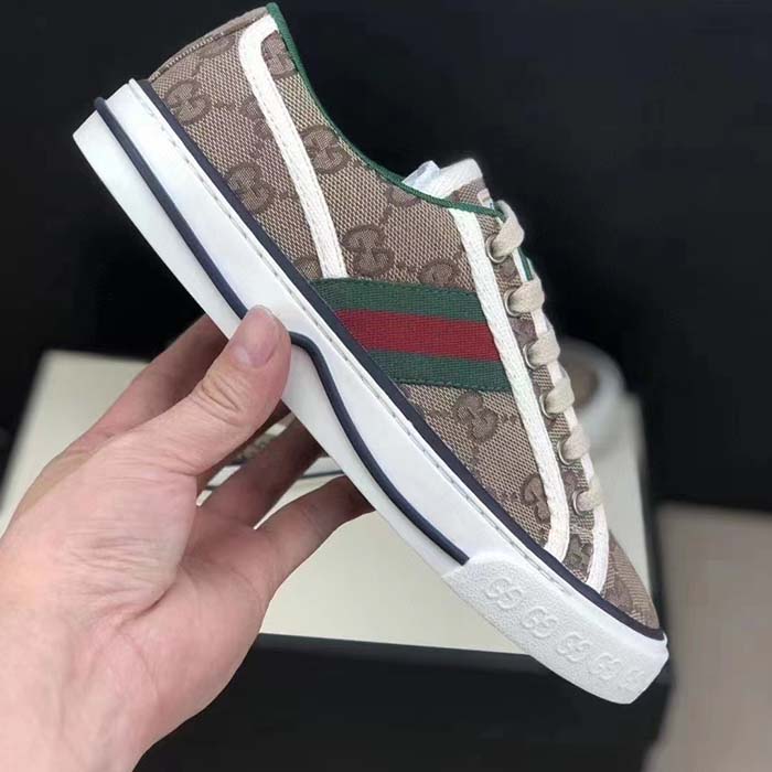 G*u*i unisex tennis 1977 sneaker beige ebony original gg canvas rubber sole flat