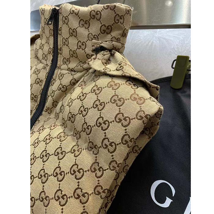 G*u*i women canvas padded gilet gg canvas lined concealed hood high neck sleeveless