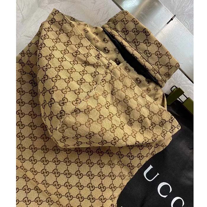 G*u*i women canvas padded gilet gg canvas lined concealed hood high neck sleeveless