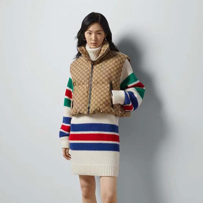 G*u*i women canvas padded gilet gg canvas lined concealed hood high neck sleeveless