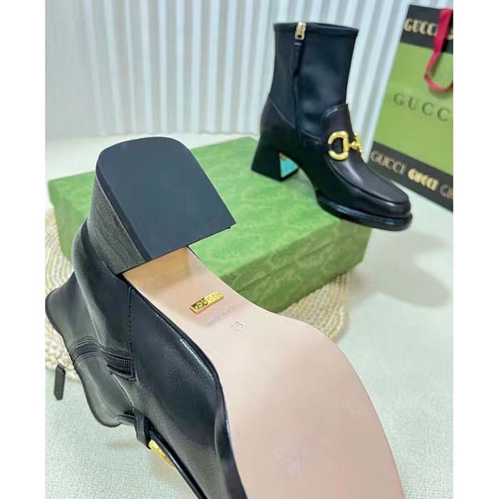 G*u*i women gg boot horsebit black smooth leather stretch leather mid 5.3 cm heel