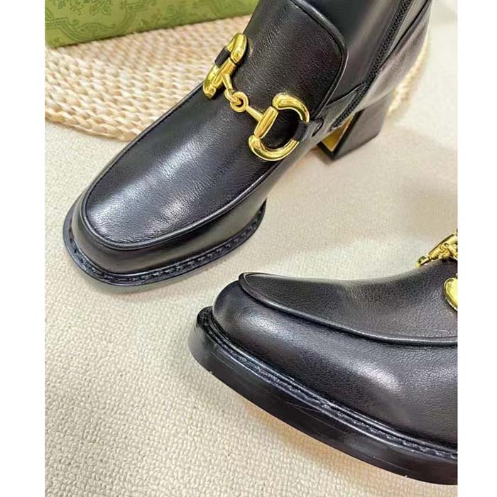 G*u*i women gg boot horsebit black smooth leather stretch leather mid 5.3 cm heel