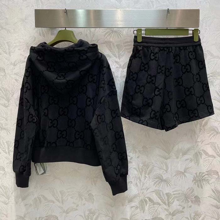 G*u*i men gg brushed cotton hooded sweatshirt black fixed hood dropped shoulder long sleeves