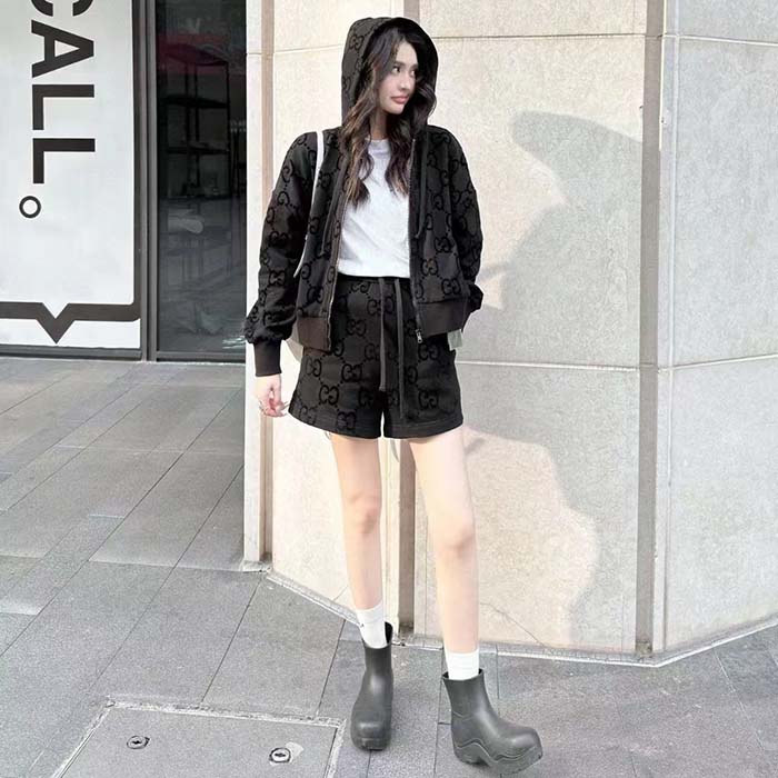 G*u*i women gg brushed cotton hooded sweatshirt black fixed hood dropped shoulder long sleeves