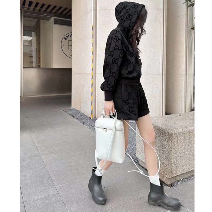 G*u*i women gg brushed cotton hooded sweatshirt black fixed hood dropped shoulder long sleeves