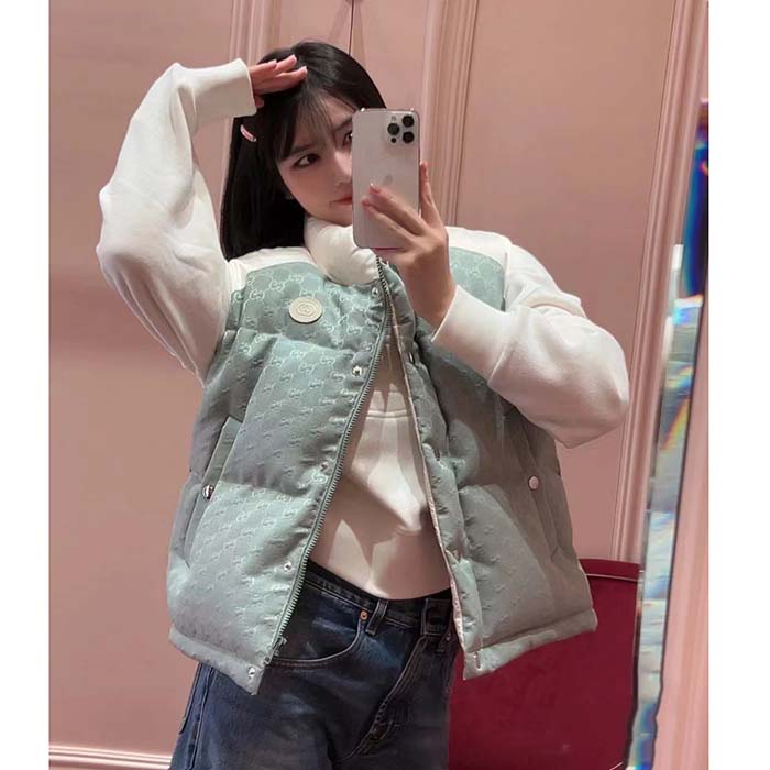 G*u*i women gg cotton canvas padded gilet light blue high neck interlocking g sleeveless