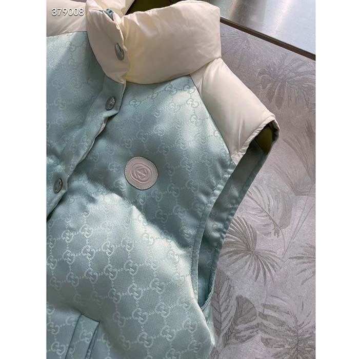 G*u*i men gg cotton canvas padded gilet light blue high neck interlocking g sleeveless