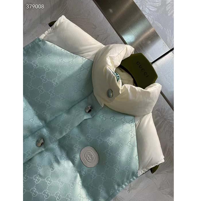 G*u*i men gg cotton canvas padded gilet light blue high neck interlocking g sleeveless