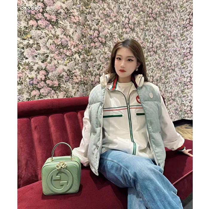 G*u*i women gg cotton canvas padded gilet light blue high neck interlocking g sleeveless